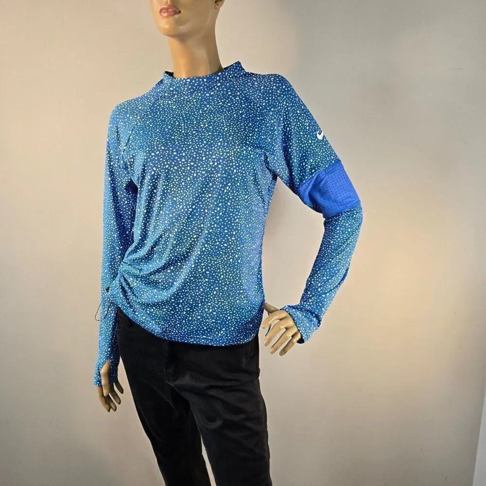 Nike Swim Sz L Water Dots Hydroguard Blue NESSC350 UPF 40+ Rashguard L Sleeve